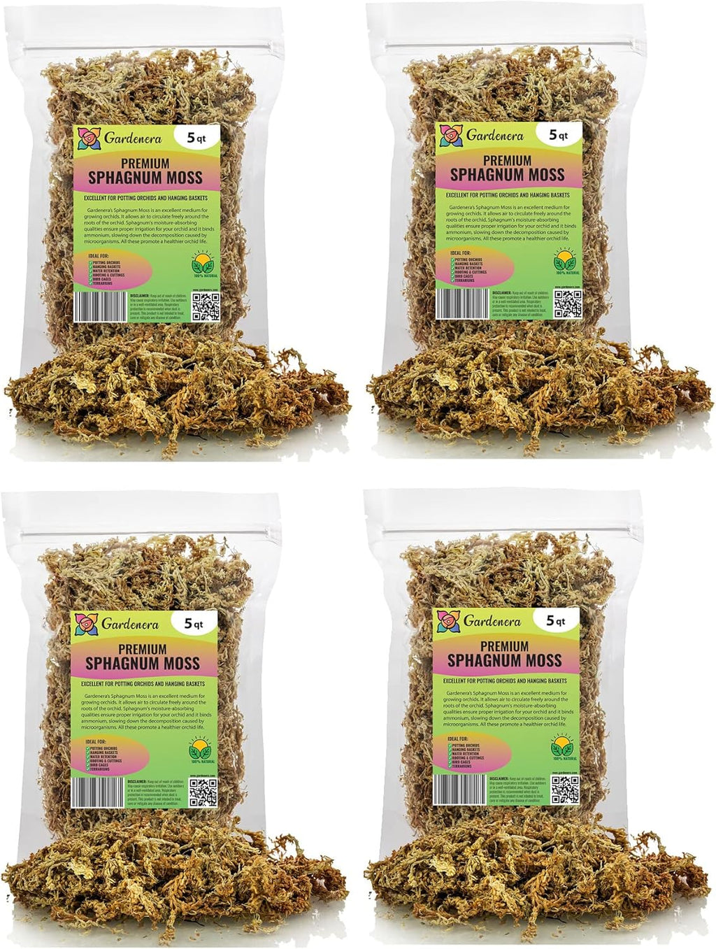 Premium New Zealand Sphagnum Moss by Gardenera - 20 Quart - Organic Hand Mixed Long Fibered Sphagnum Moss Orchid (4 Bags of 5 Quart)
