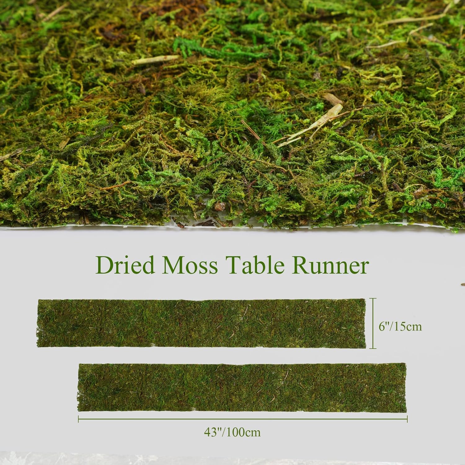 Jutom Dried Moss Table Runner Preserved Moss Mat Artificial Green Moss Roll for Party Tabletop Decoration Fairy Gardens Wedding Arts Crafts, Dark Green, 6 x 40 (8 Pcs)