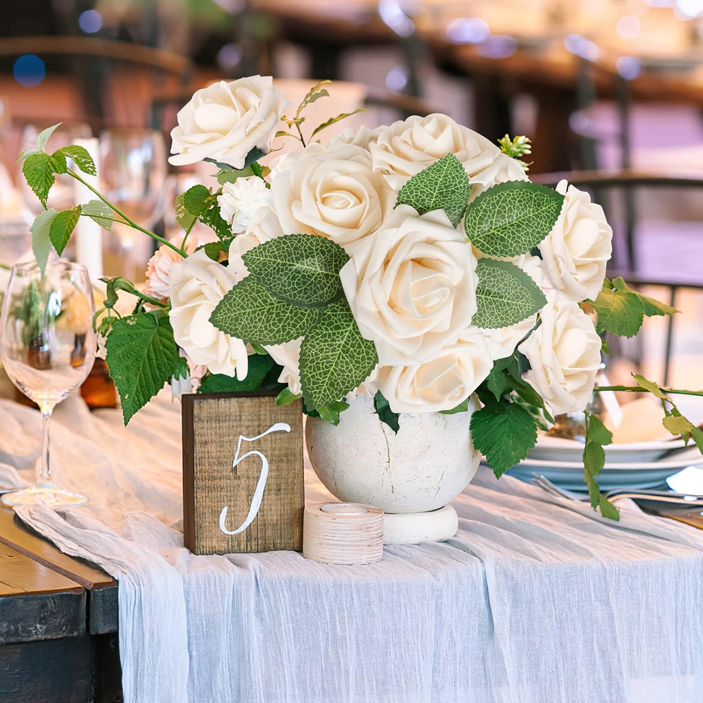AmyHomie Artificial Flowers Champagne Rose 50pcs Real Looking Fake Roses w/Stem for DIY Wedding Bouquets Centerpieces Arrangements Party Baby Shower Valentines Day Christmas Tree Decorations