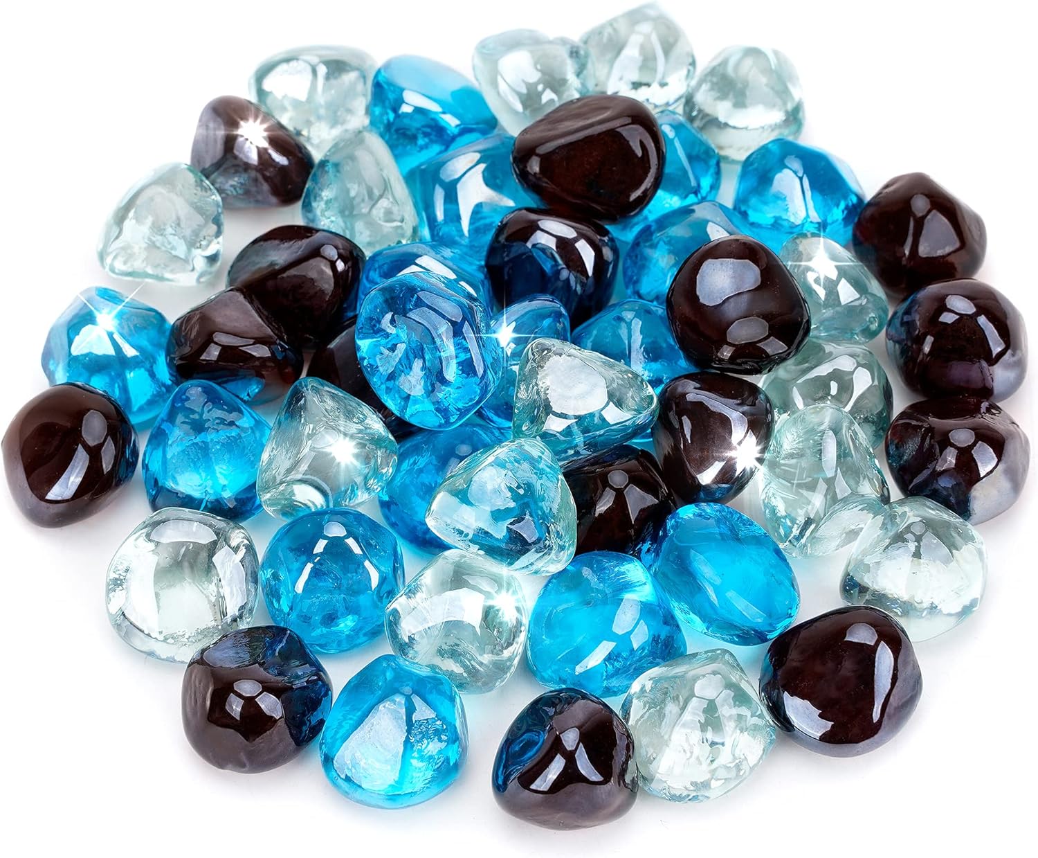 Stanbroil 10-Pound Blended Fire Glass Diamonds - 1/2 inch Fire Glass Blended Caribbean Blue, Crystal Ice, Amber Luster for Indoor and Outdoor Gas Fire Pits and Fireplaces