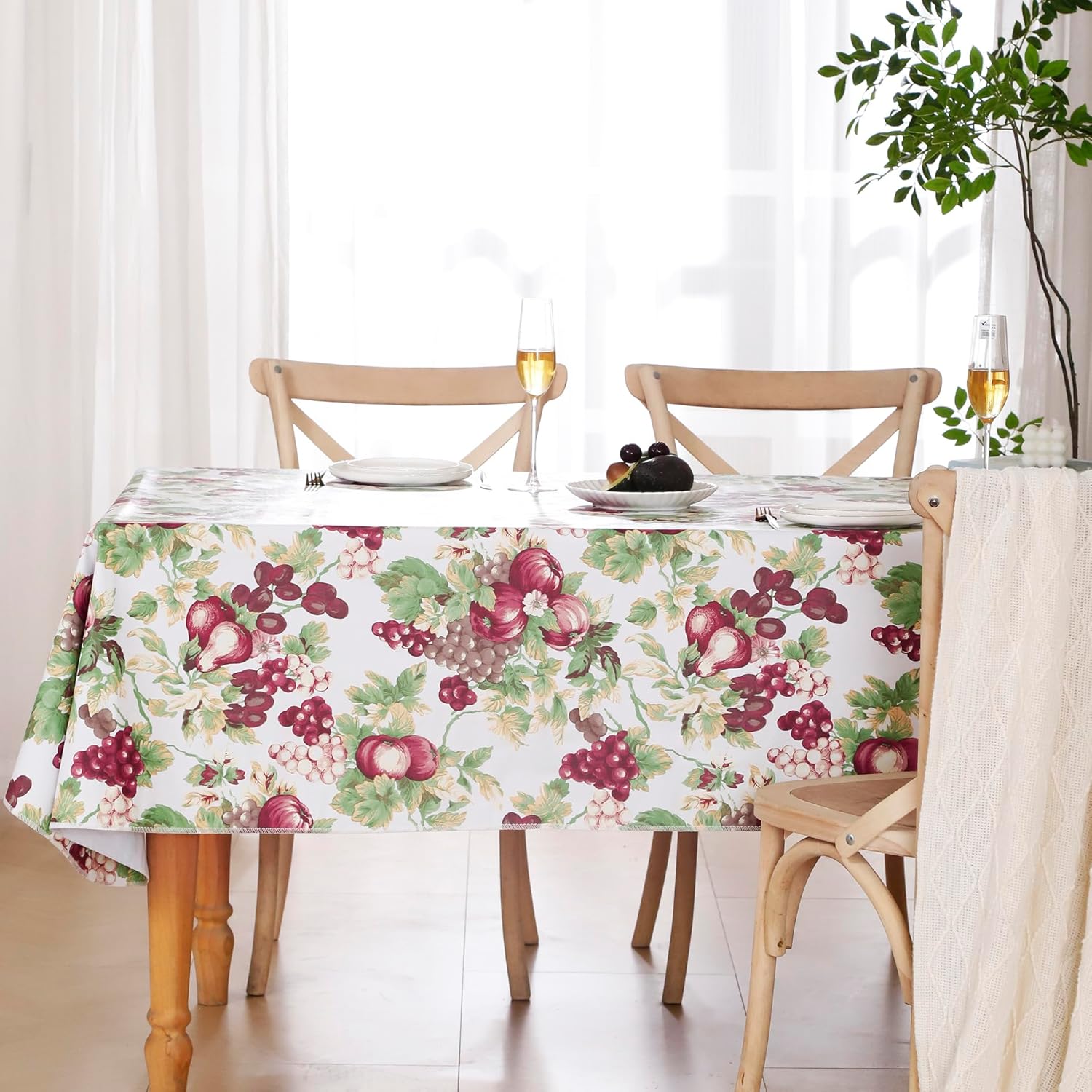 Walrus Heavy Duty Vinyl Tablecloth with Flannel Backing Waterproof Oil-Proof Plastic Table Cloth Stain-Resistant Wipeable Rectangle or Square Table Cover for Indoor and Outdoor (Fruits, 54x54 Inch)