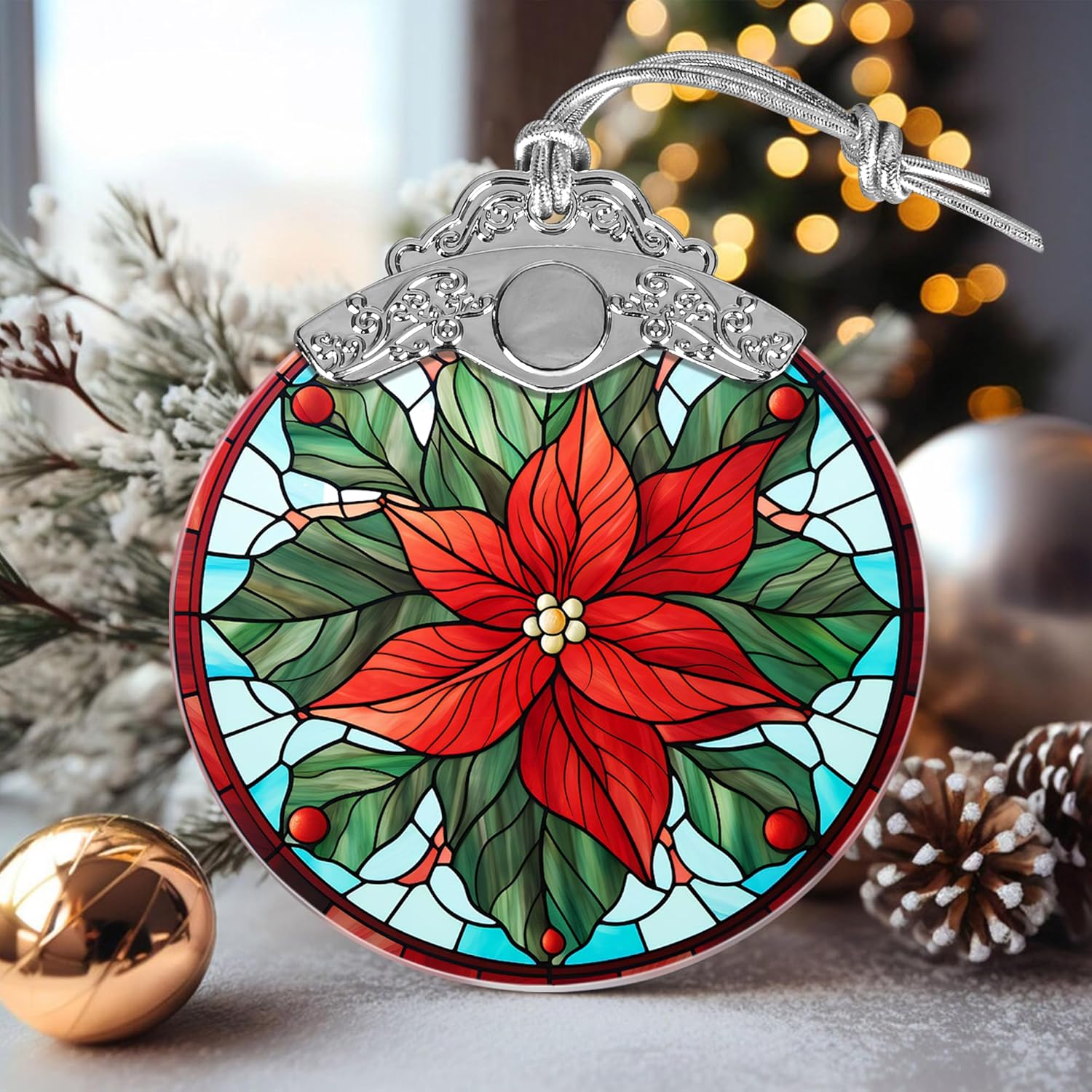 Touber Poinsettia Christmas Ornament, Christmas Ornaments for Tree, Christmas Tree Decor, Holiday Ornament