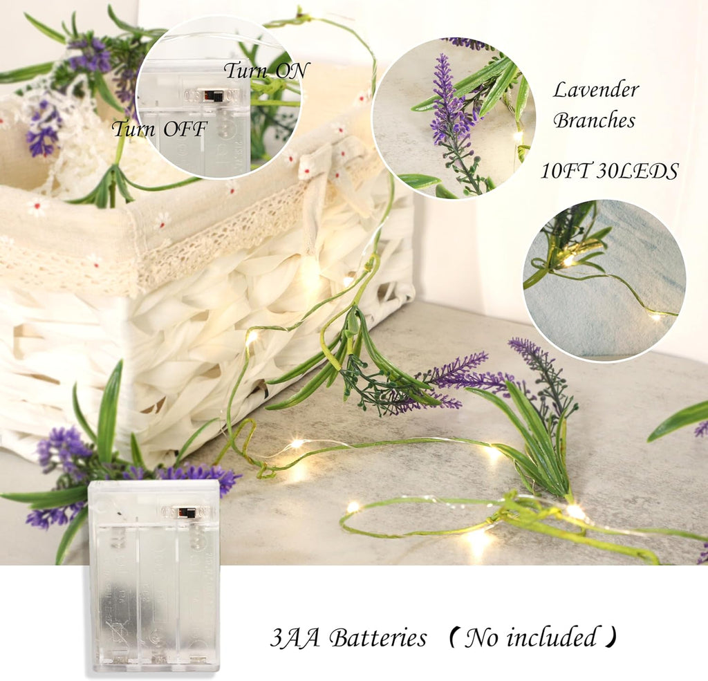 Impress Life Lavender String Lights, 10Ft 30 LEDs Battery Powered Indoor Fairy Lights Bedroom Wedding Garden Party Decorations