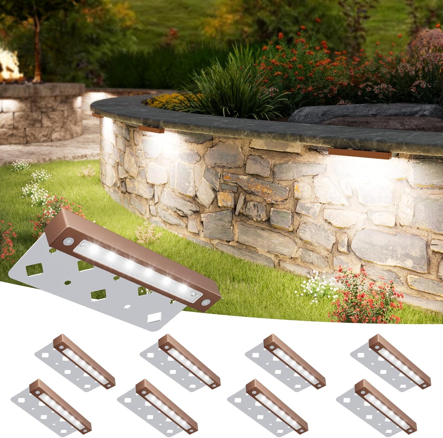 VOLISUN 8 Pack 7 Inch Retaining Wall Lights, Waterproof LED Hardscape Lighting, Cuttable Low Voltage Landscape Lighting, 12V Paver Lights, 3W Outdoor Step Lights, 5000K Daylight, ETL