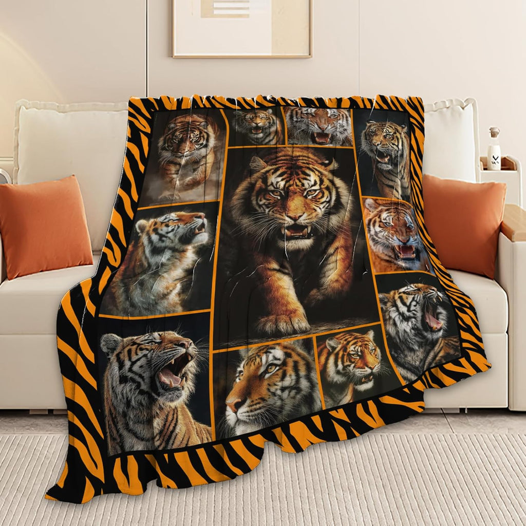 Tiger Throw Blanket Tiger Stuff Gifts for Kids Girls Boys Adults Women Men Soft Cozy Warm Plush Fluffy Fuzzy Fleece Blanket Decor 50''X60''