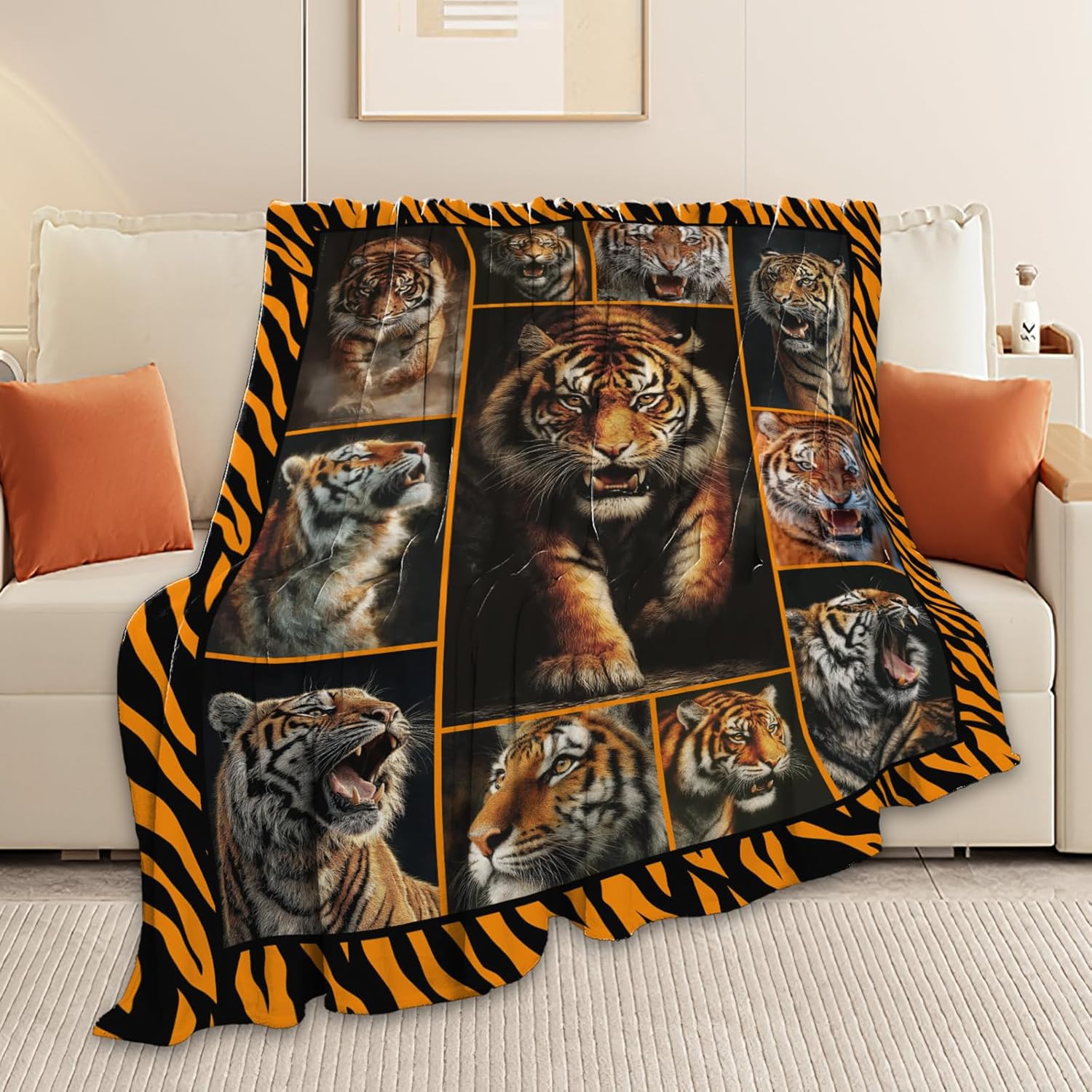 Tiger Throw Blanket Tiger Stuff Gifts for Kids Girls Boys Adults Women Men Soft Cozy Warm Plush Fluffy Fuzzy Fleece Blanket Decor 40''X50''