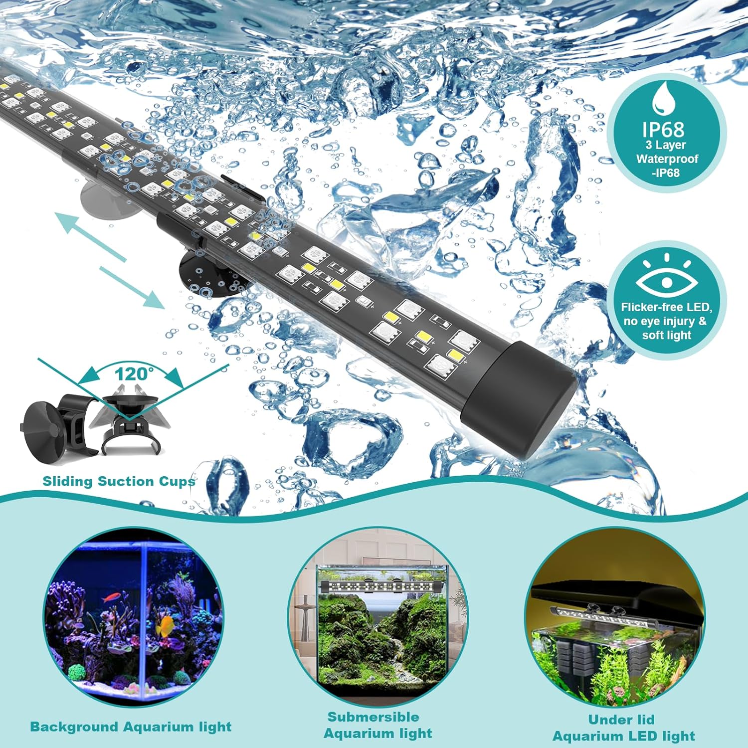 SEAOURA Submersible Aquarium Light for 16 to 27 Inch Fish Tank, 24/7 Cycle Fish Tank Light with Timer, Aquarium Plant Light with Full Spectrum+7 Single Colors, Auto On/Off, Adjustable Brightness