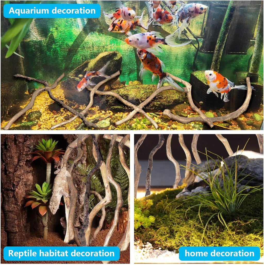 Hamiledyi Natural Driftwood for Aquarium Decor - Red Moor Wood 10"-15" Long Assorted Shapes (400g) Safe Branches for Fish Tank & Reptile Habitat - Natural Aquarium Wood Decorations (Medium Branches)