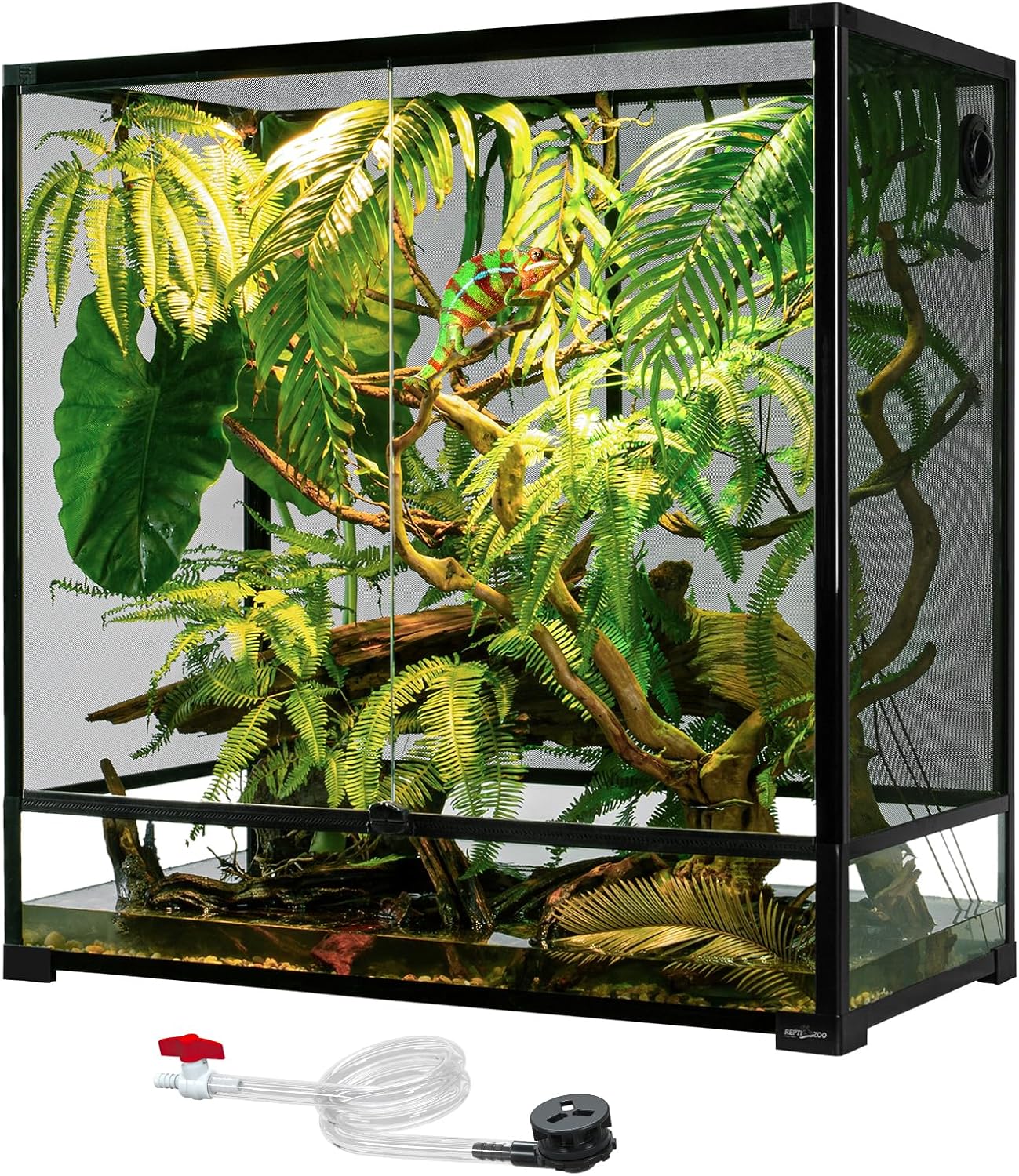 REPTI ZOO 100 Gallon Extra Tall Large Reptile Tank, 36x18x36 Vertical Reptile Terrarium, Chameleon Cage with Screen Ventilation, Water-Land Turtle Tortoise Aqua Terrarium with Drainage Pipe