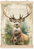 FDHSPAAM Christmas Reindeer Wall Art Decor, Retro Christmas Decor, Vintage Rustic Deer Pine Botanical Winter Holiday Wall Art Posters for Home Bedroom Living Room, 12x16 Inch