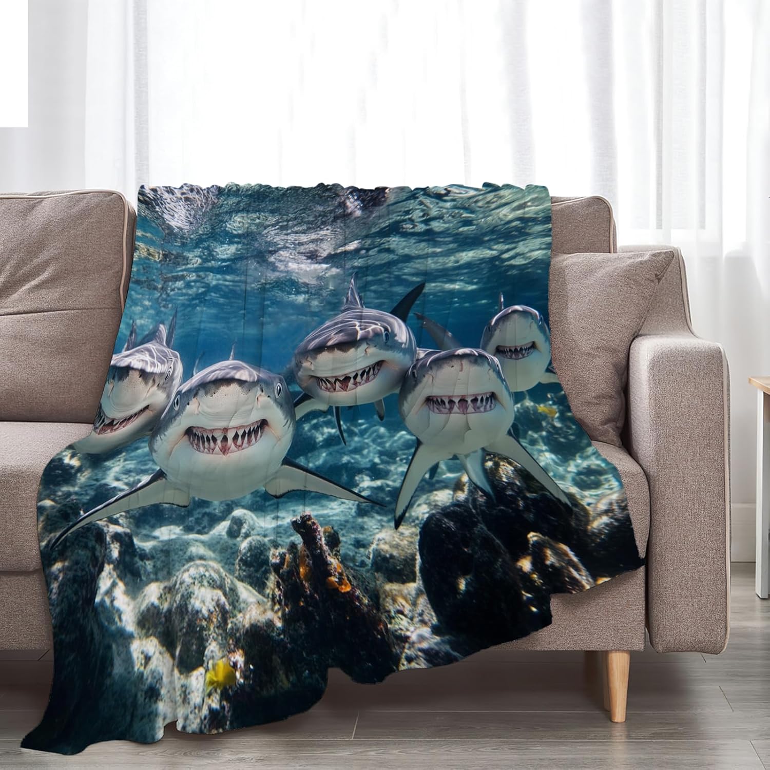 Funny Shark Blanket Marine Life Animal Throw Blankets Gifts for Girls Boys Kids Shark Lover Soft Cozy Fleece Plush for Couch Sofa Bed 80"x60"