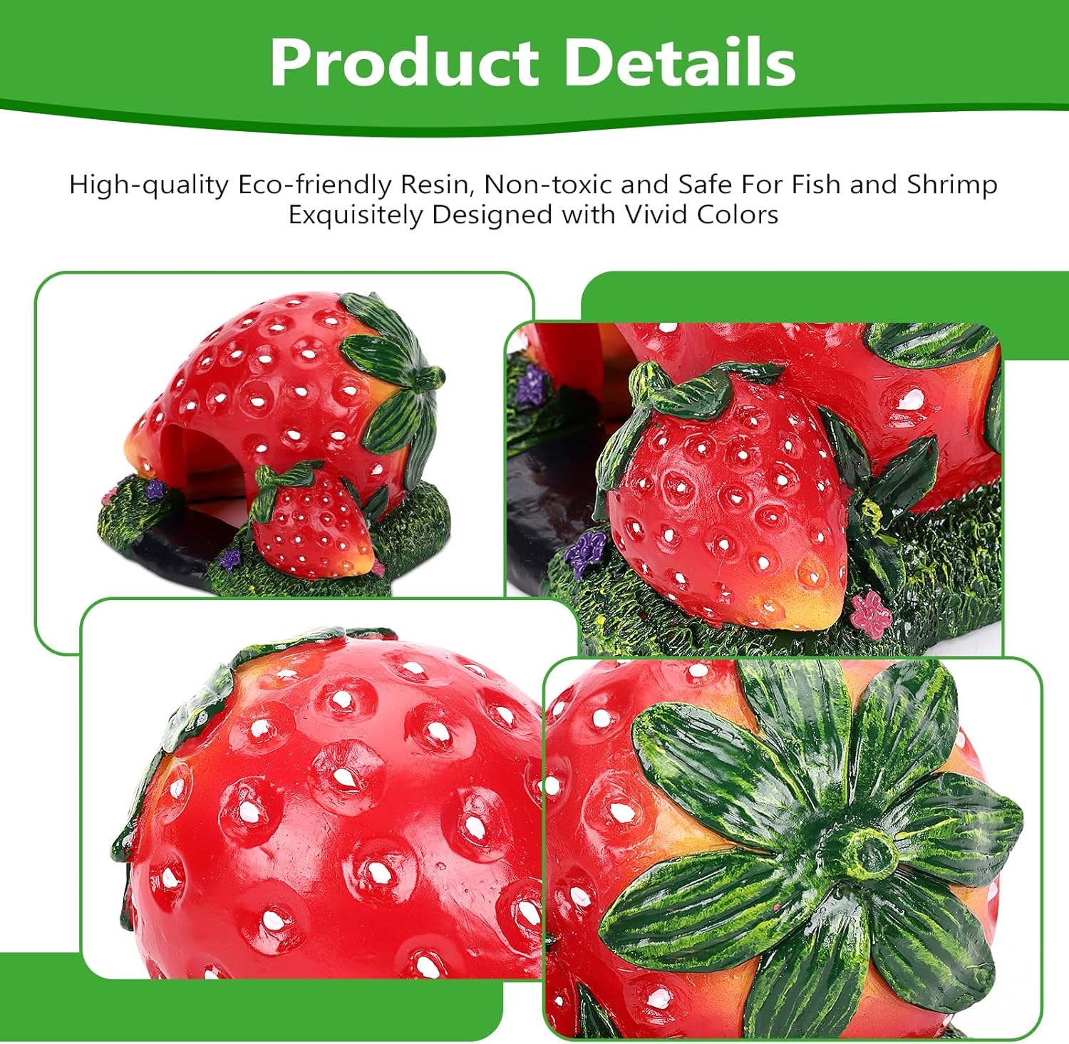 Strawberry Aquarium Decoration Resin-Cute Fish Tank Ornament with Hiding Cave for Betta & Small Fish-Approx. 4.7" L x 4.3" W x 3.5" H (Strawberry)