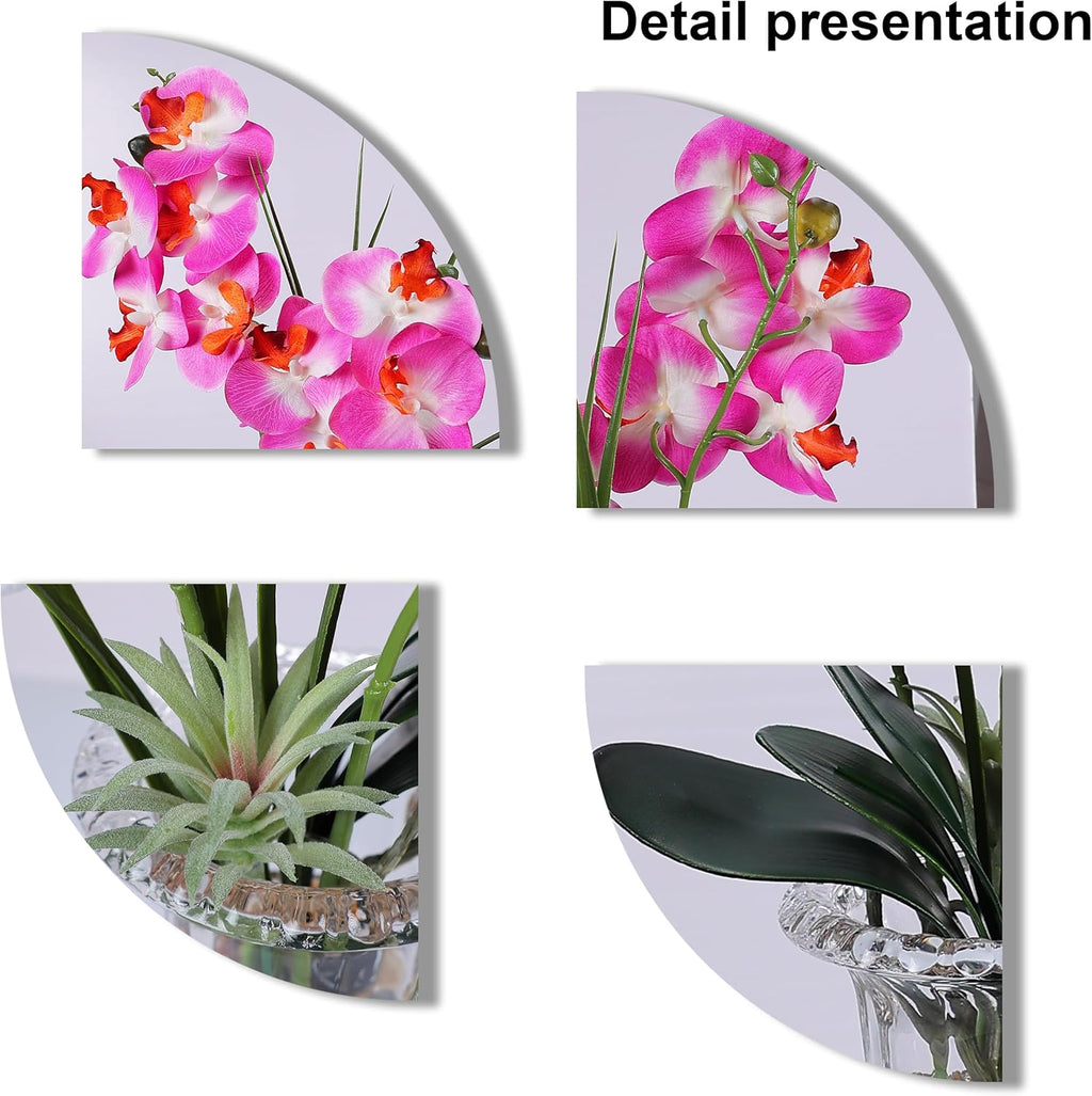 Jusdreen Artificial Purple Orchid Centerpiece, 14.5 Inch Phalaenopsis in Glass Vase with Potting for Home Office Table Decor, Realistic Orchid Arrangement