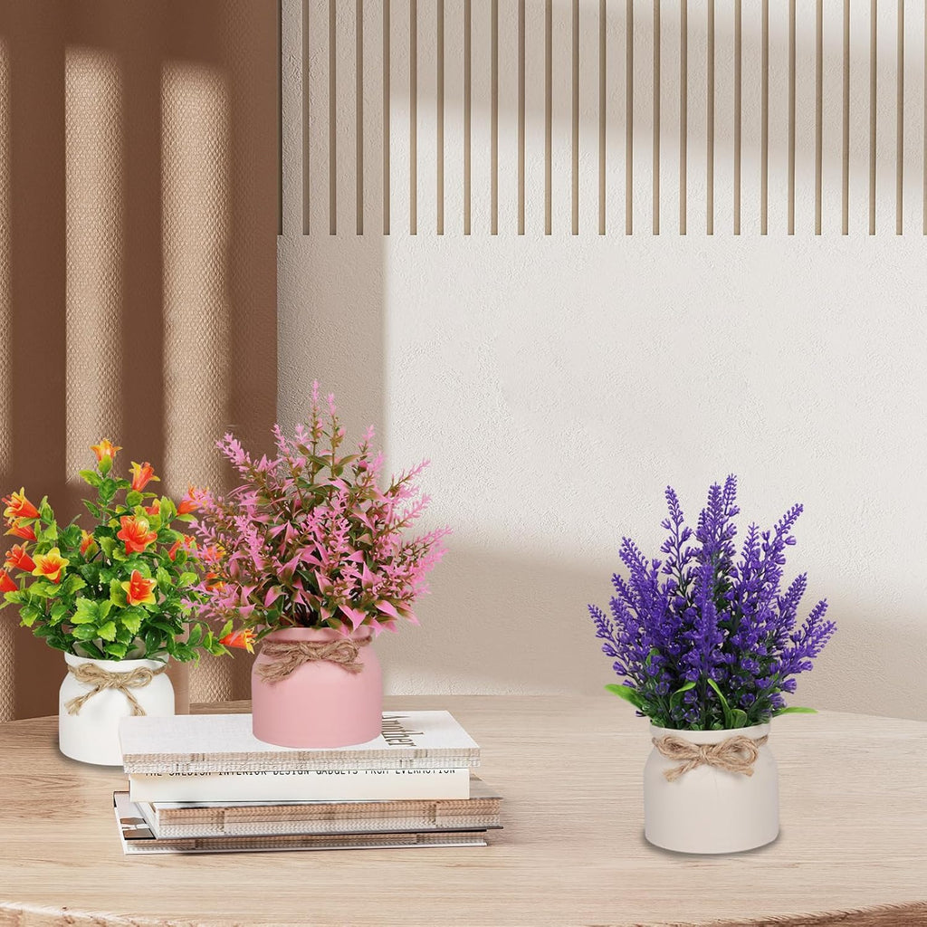 4pcs Artificial Pot Flowers Small Fake Plants with Pot Mini Potted Plants for House Office Tabletop Decoration