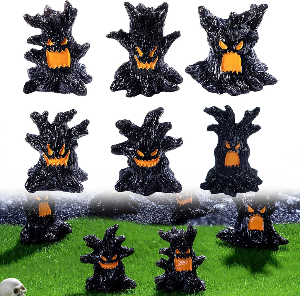 Halloween Miniature Figurines Mini Resin Craft Decorations Tiny Miniatures Ghost Tree Ornament Fairy Garden for Bonsai Terrarium Party Decorations Set of 6