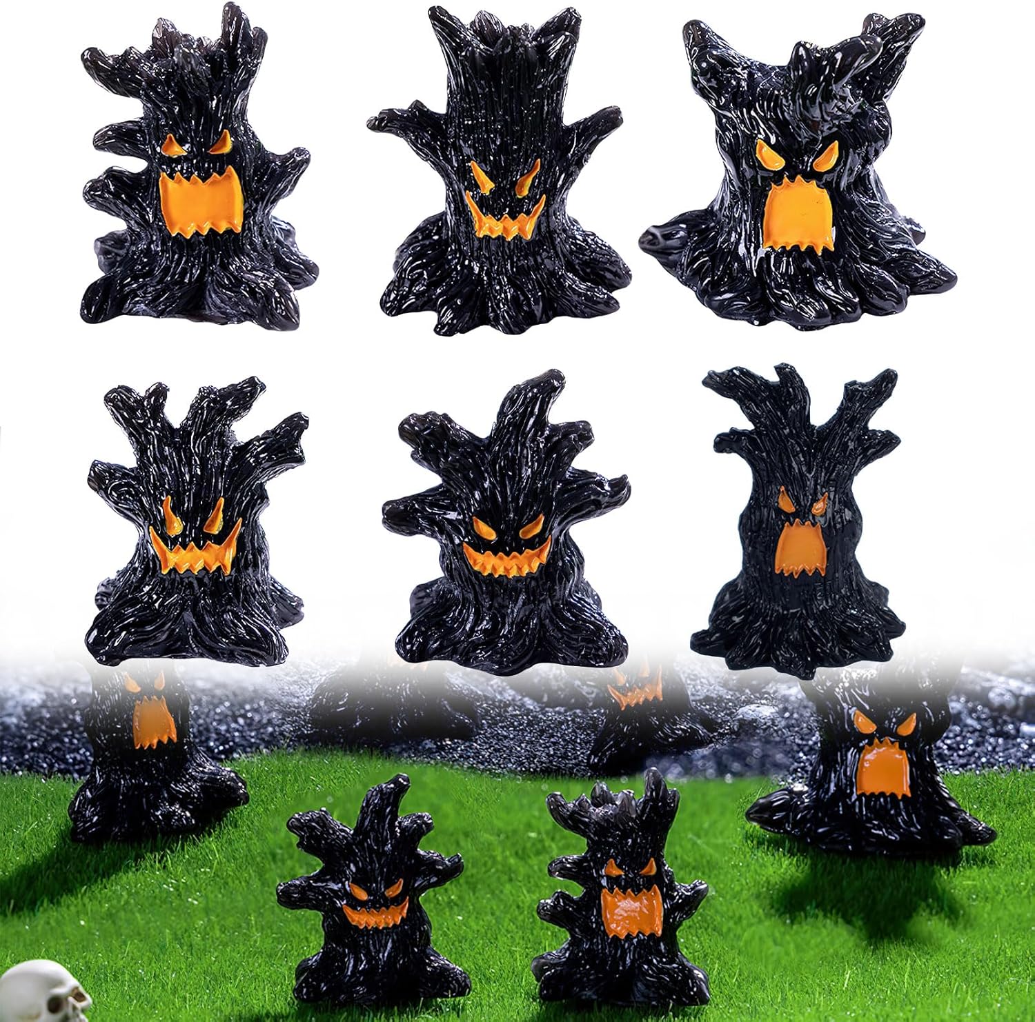 Halloween Miniature Figurines Mini Resin Craft Decorations Tiny Miniatures Ghost Tree Ornament Fairy Garden for Bonsai Terrarium Party Decorations Set of 6