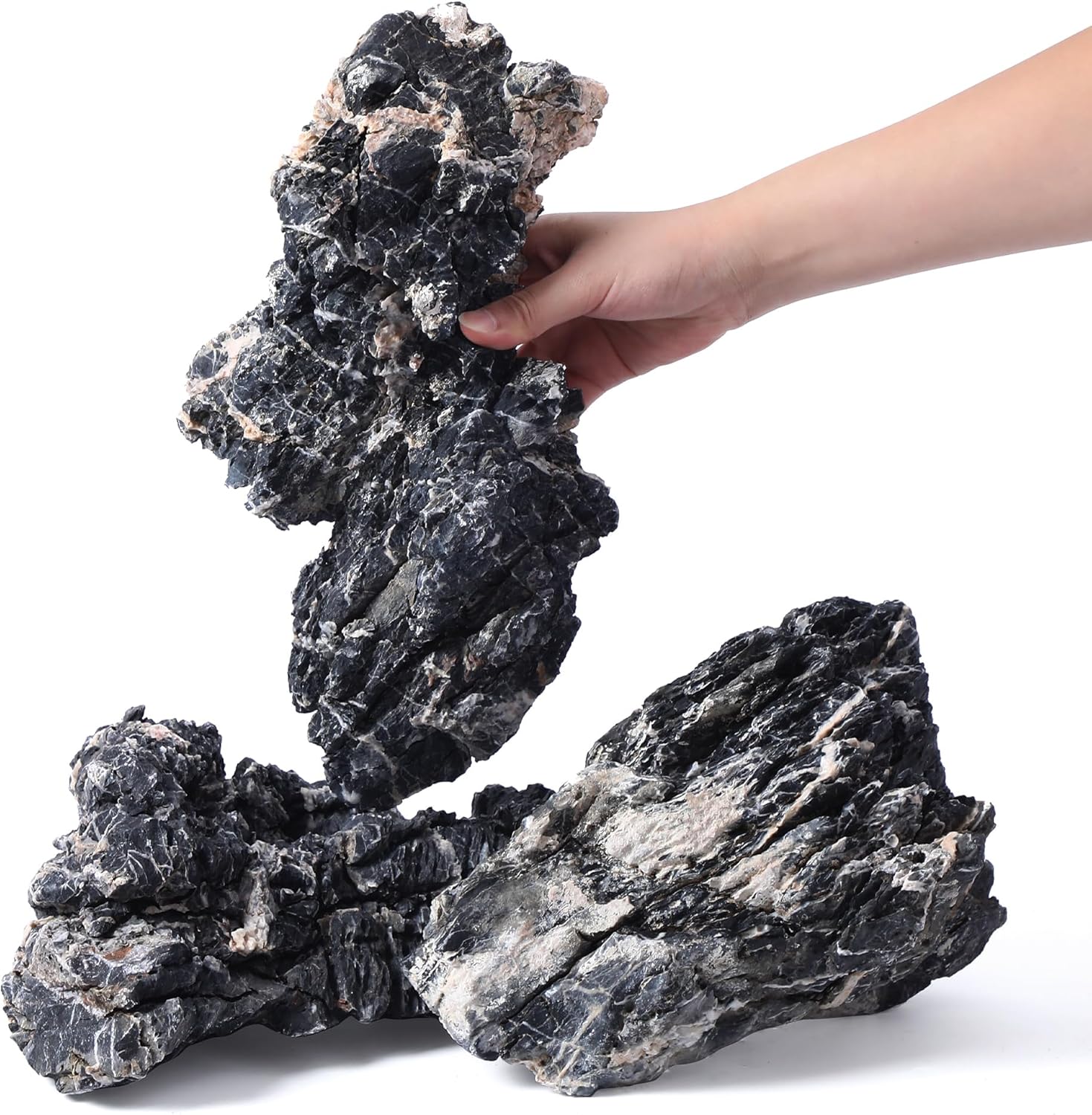 10-12 Inches Natural Seiryu Stone 3 PCS Extra Large Aquarium Rocks for Aquascaping, Aquarium Landscaping, Terrariums, Fish Tank Decoration, Vivariums, Paludarium, Amphibian Enclosures