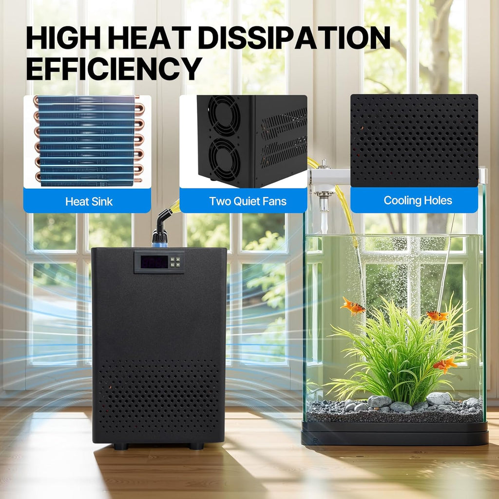 Aquarium Chiller 42 Gallon, 1/10 HP Aquarium Water Chiller Quiet Compressor Cooling System, Aquarium Cooler Chiller for Saltwater & Freshwater, Fish Tank, Axolotl, Coral, and Hydroponics