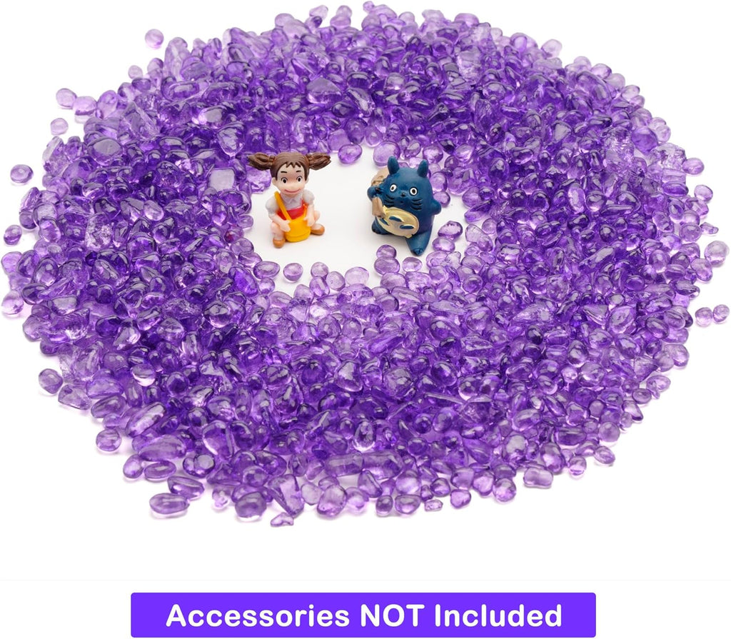 Glass Stones, 1Lb/460g Irregular Sea Glass Dercorative Rocks Non-Toxic Artificial Crystal Pebbles for Aquarium Decoration/Vase Filler/Table Scatter/Handcraft/Jewelry Making/Gems Display, Purple