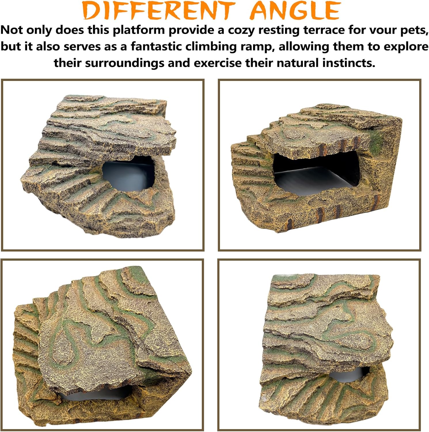 kathson Turtles Basking Platform, Reptile Cave Hideout,Tortoise Resting Terrace with Climbing Ramp,Turtle Resin Dock Tank Accessories Decor for Amphibians, Lizard, Gecko, Frog, Salamander,Extra Large