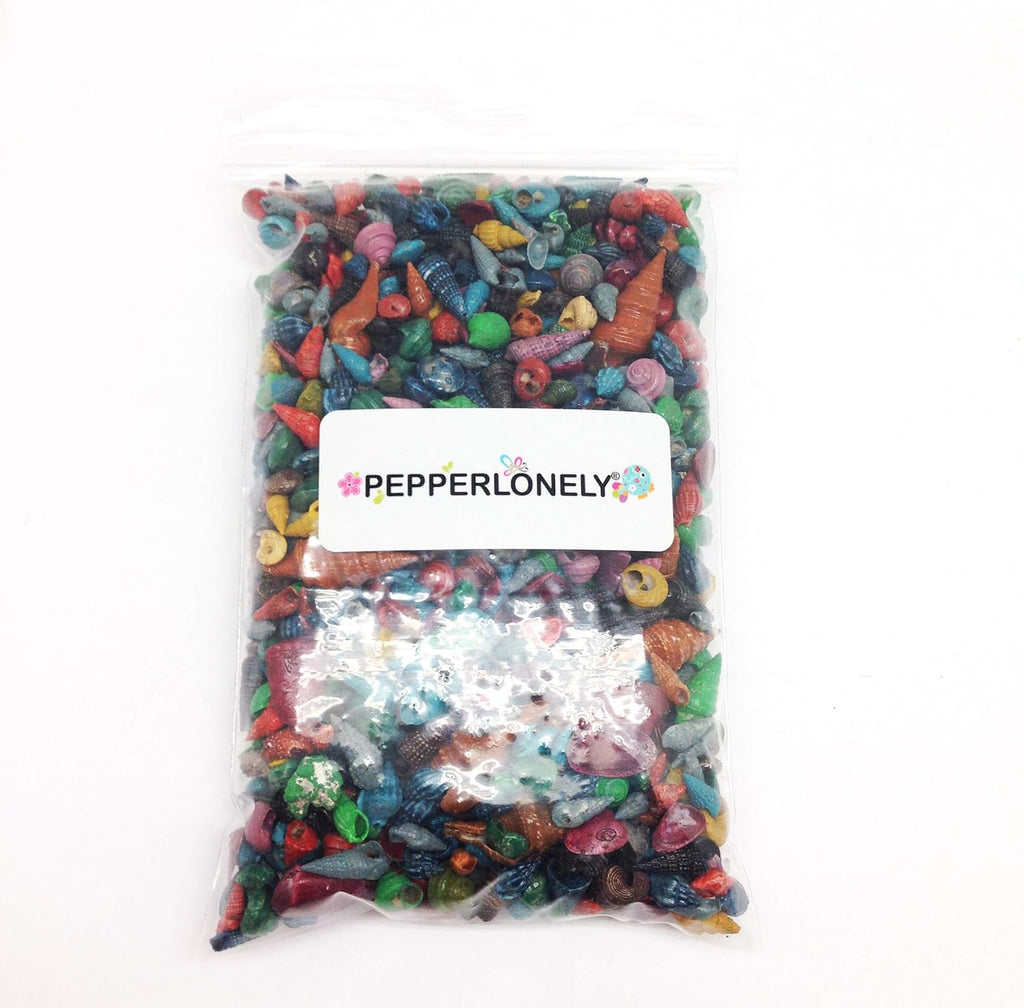PEPPERLONELY Extra Small Mixed Dyed Assorted Colors Seashells, Very Small & Clean, 6 OZ Apprx.1600+ PC Shells, 1/4 Inch ~ 3/4 Inch