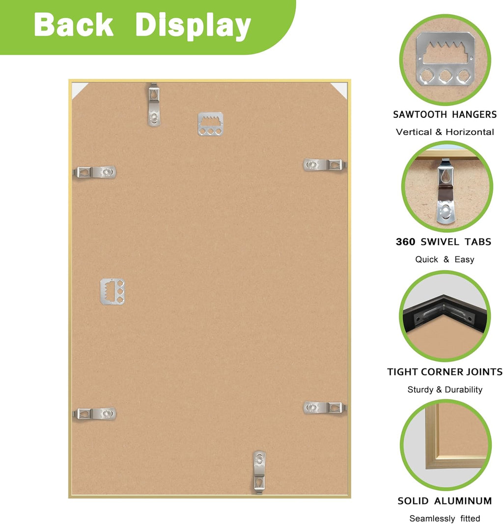 FrameWorks 12x18 Brushed Aluminum Poster Frames – Modern Brushed Metal Design w/Shatterproof Plexiglass, Perfect for Posters, Artwork, Paintings, Wall Displays – Home or Office Decor, Gold - 1 Pack