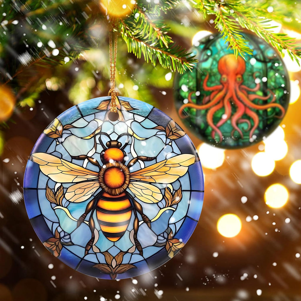 Touber Christmas Ornament, Christmas Decoration, Holiday Present Idea, Heirloom Keepsake, Round Ceramic, Gift Exchange, Gift Idea, Bee