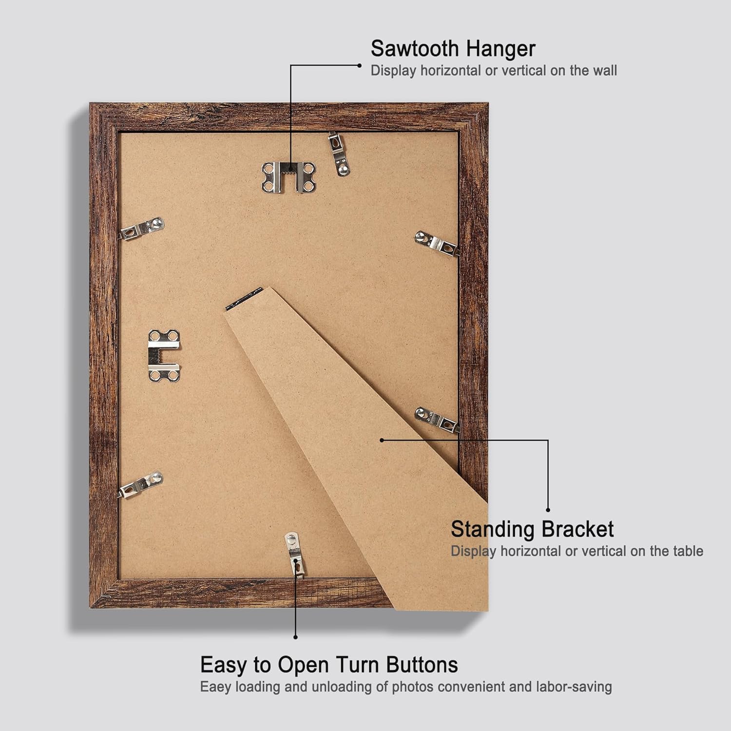 9x12 Picture Frame Set of 4, Made of Glass and Rustic Brown Wooden Frame - Display Picture 6x8 with Mat or 9 x 12 Without Mat, 9 by 12 Photo for Wall or Tabletop