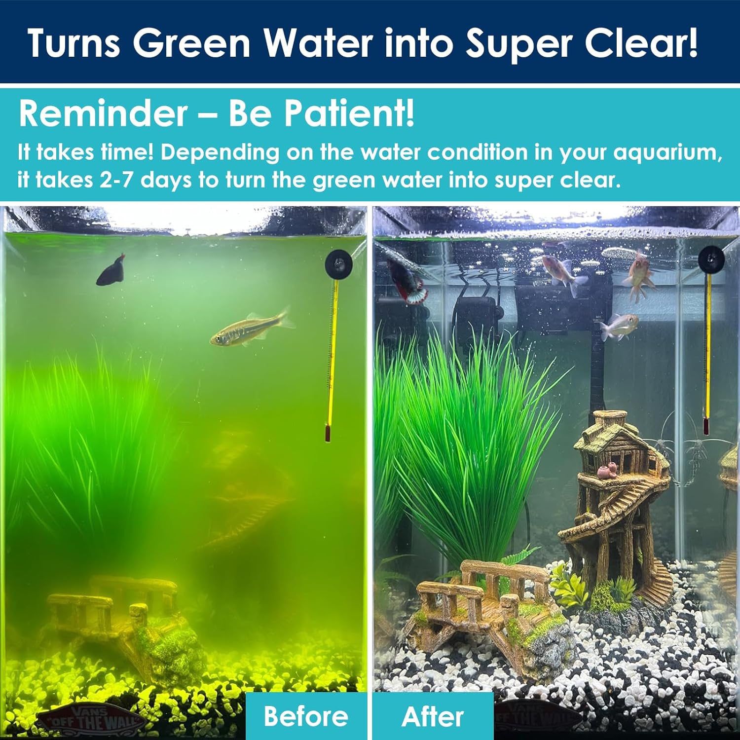 Aquarium U-V Filter for Green Water, Fish Tank Green Clean Machine with Aeration & Dual Water Outlet, Submersible Water Pump & U-V Light with Timer, for 10-40 Gallon Tank(135GPH/8W)