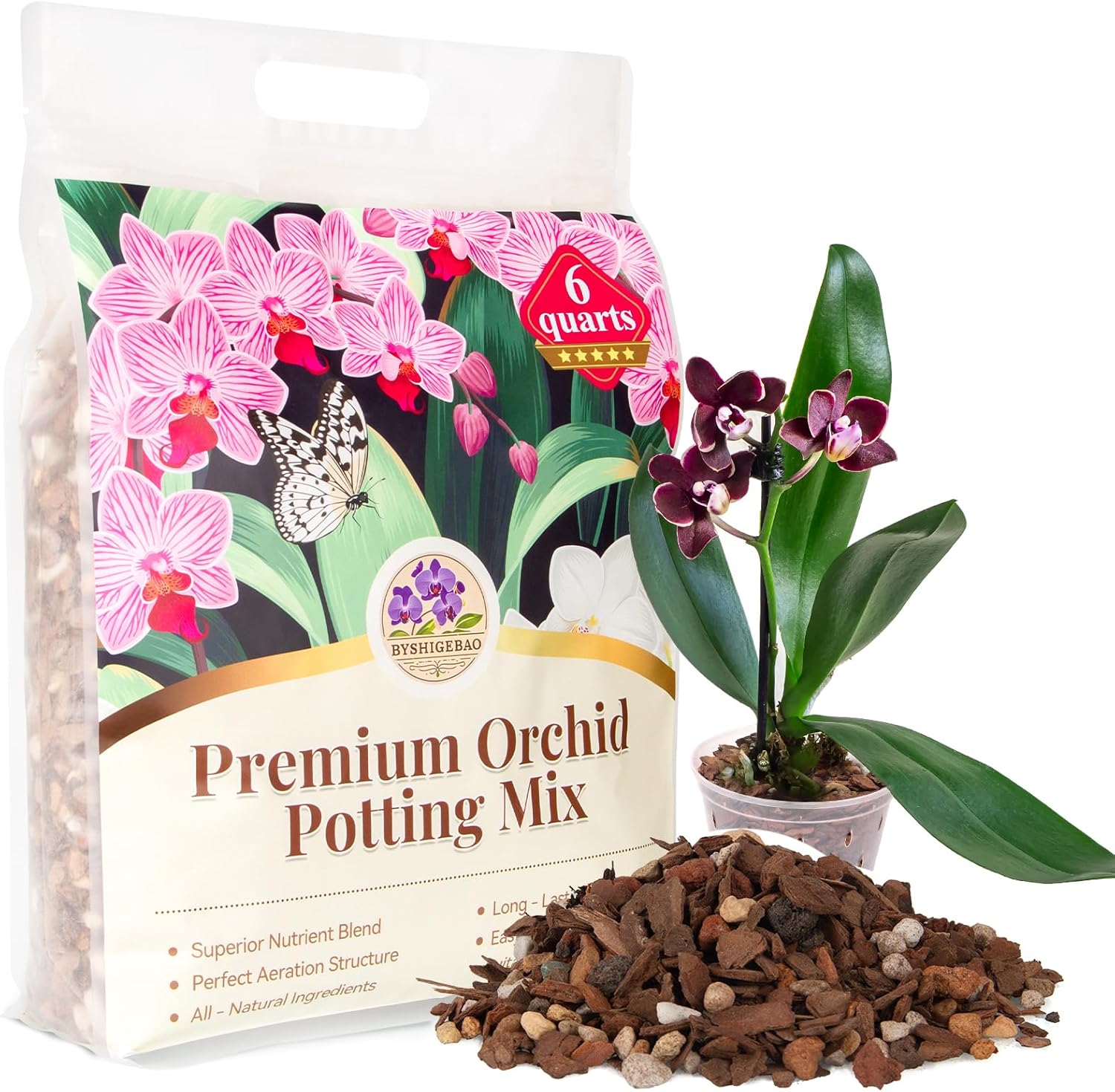 Orchid Bark Potting Mix with Pine Bark and Perlite, Fast Draining Orchid Soil for Healthy Roots, Ideal for Repotting Orchid and Orchid Bark for Indoor Plants (6 Quarts)