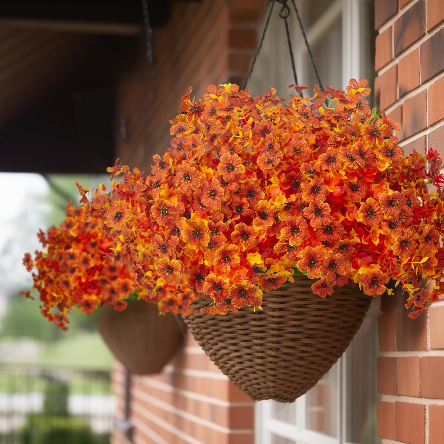16 Bundles Artificial Fall Flowers for Outdoors Fake Plants UV Resistant Plastic Plants Shrubs Bushes for Home Fall Front Door Porch Garden Autumn Decor (Fall Red)
