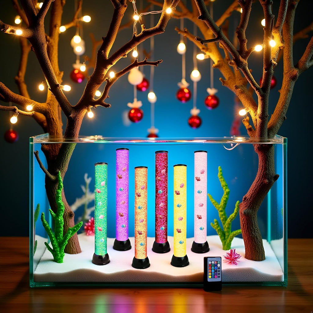 Lightahead Extra Large 32 Inches LED Fantasy Bubble Fish Tube Fake Aquarium with 7 Color Light Effects. The Ultimate Sensory Lamp.