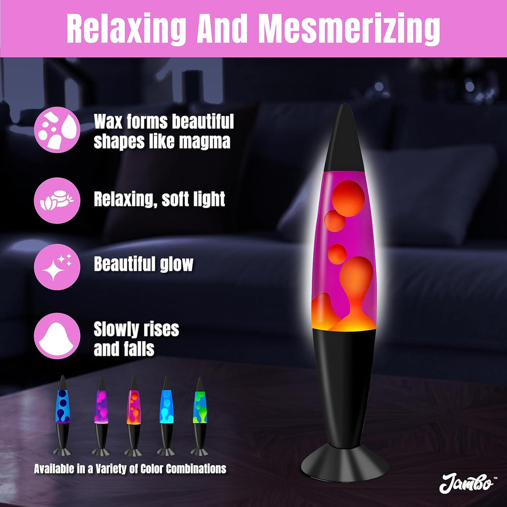 JAMBO 16" Beautiful Lamp- Purple with Yellow/Orange Wax, Relaxing Liquid Lamp for Living Room Office Bedroom Adults Teens Kids, Magma Light, Night Light Nightlight, Home Decor