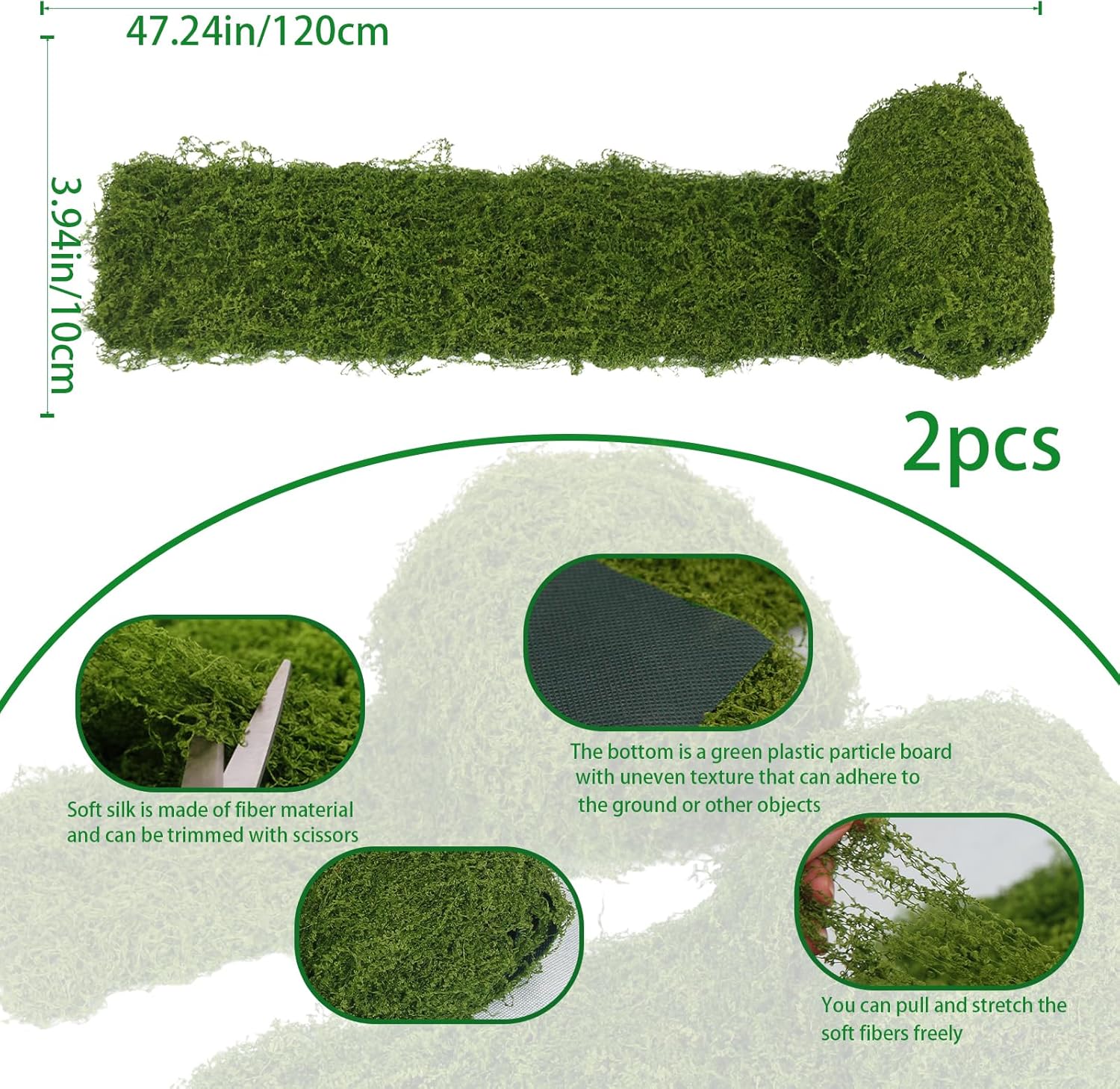 2 Pcs Fake Moss Table Runner Rolls for Decoration 4" x 47" Artificial Moss for Plants Indoor Green Faux Grass for Planters Crafts DIY Table Centerpieces Fairy Garden Floral Wedding 10 x 120cm