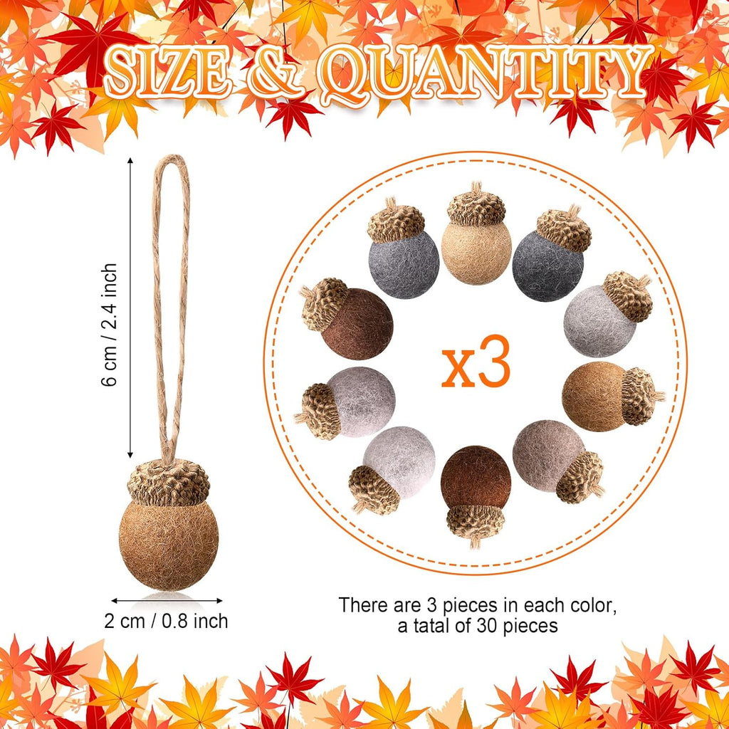 Tatuo 30 Pcs Christmas Felt Acorn Ornaments Colorful Wool Felt Acorn Pom Balls Mini Wool Acorns Bulk for DIY Xmas Crafts Christmas Tree Hanging Ornaments Party Favors Home Indoor Decor(Earth Colors)