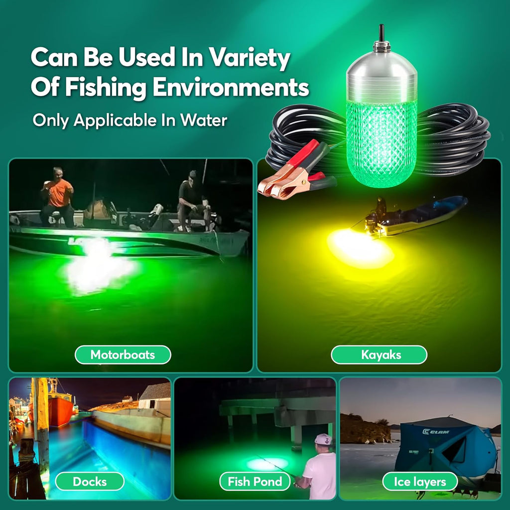 Luckerain Underwater Fishing Light 70W 150W High Bright LED 9000LM 20000LM Submersible Fish Attracting Light for Docks, Boats or Kayaks, Rust-Proof IP68 Waterproof