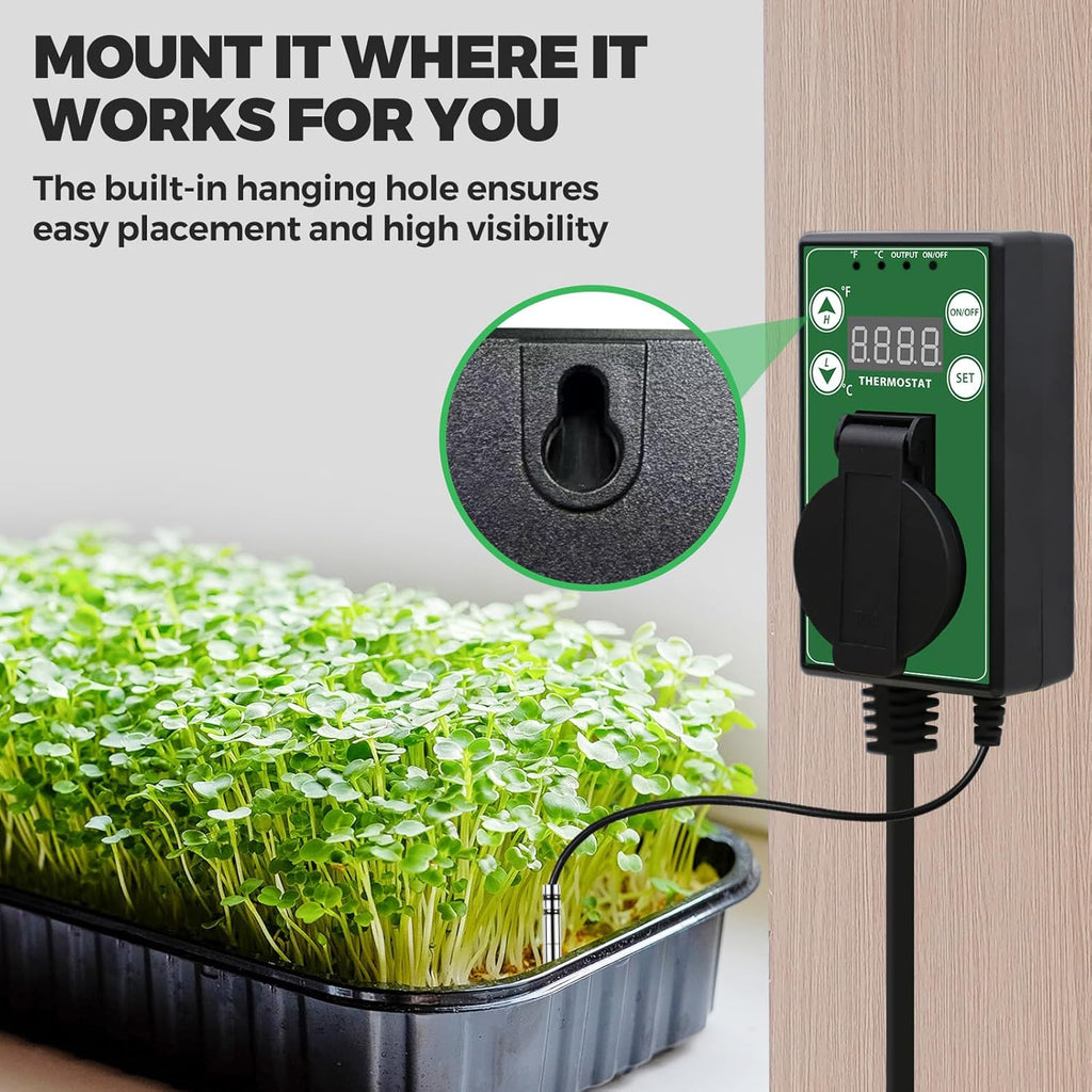 EAGLE PEAK Digital Heat Mat Thermostat Controller -4 to 108 °F for Heat Mat, Greenhouse, Heater Fan, Seedling, Germination, Fermentation and Reptiles, 15A/1500W, 1 Pack
