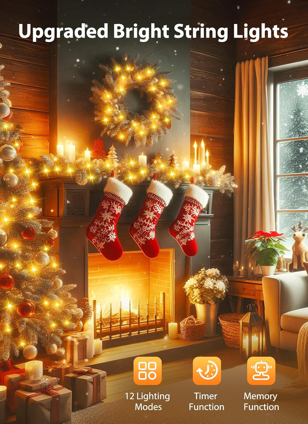 Minetom Christmas Tree Lights Outdoor - 200 LED 10 Ft Firecrackers String, 12 Modes Timer Waterproof Connectable Plug-in Twinkle Fairy Lights for Xmas Tree Garland Party