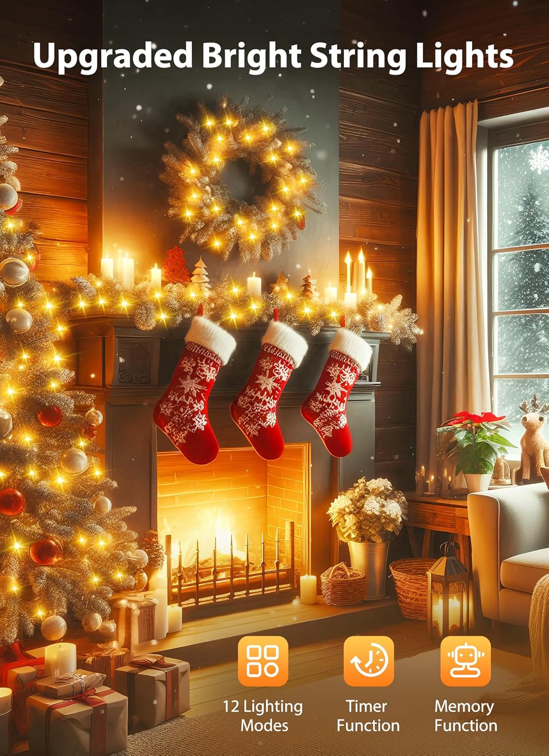 Minetom Christmas Tree Lights Outdoor - 200 LED 10 Ft Firecrackers String, 12 Modes Timer Waterproof Connectable Plug-in Twinkle Fairy Lights for Xmas Tree Garland Party