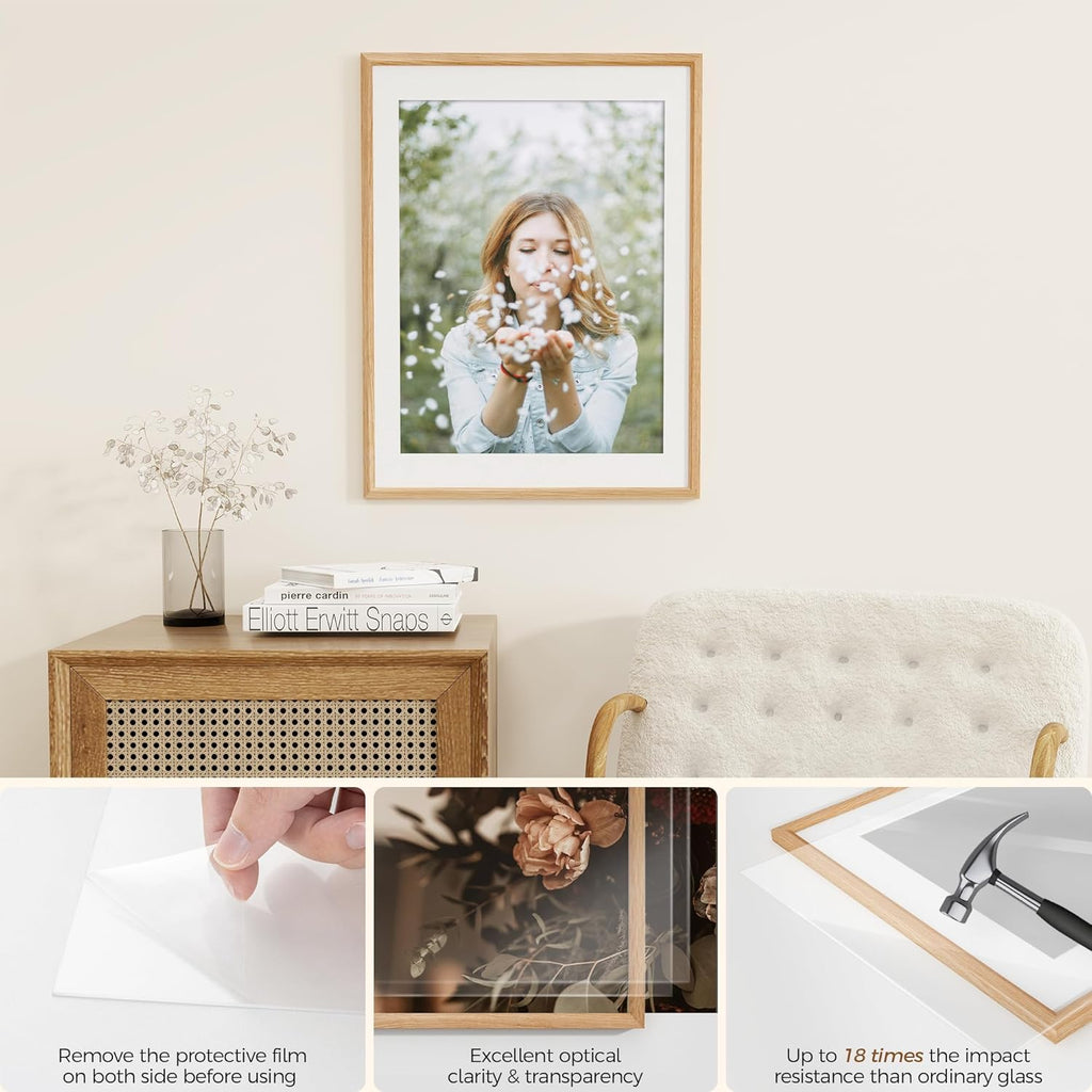 Fun Memories 19x27 Oak Picture Frame for Wall, 19x27 Frame with Matted to 16x21, Solid Wood Picture Frames for Wall Art Photo and Prints (Nature, 1 Pack)