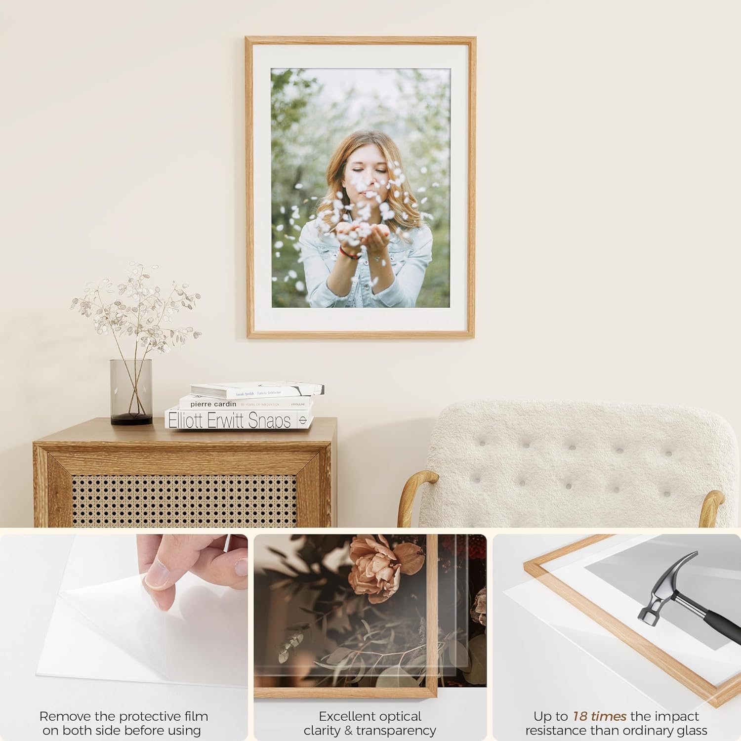 Fun Memories 19x27 Oak Picture Frame for Wall, 19x27 Frame with Matted to 16x21, Solid Wood Picture Frames for Wall Art Photo and Prints (Nature, 1 Pack)