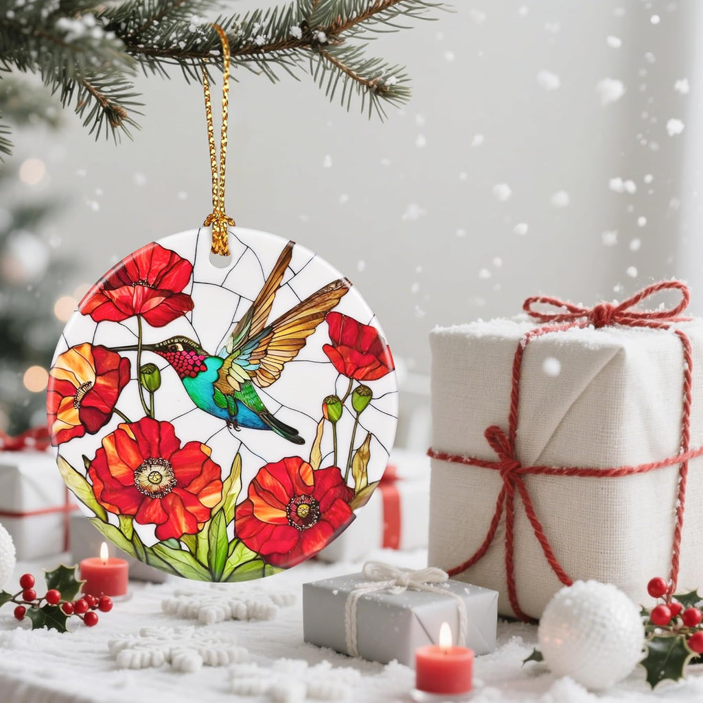 Ceramic-Style Christmas Tree Decorations, Christmas Ornaments, Double-Sided Printed Ornament Keepsakes, Holiday Decor. Xmas Gifts, Gifts for Hummingbird Lovers - Hummingbird-Themed