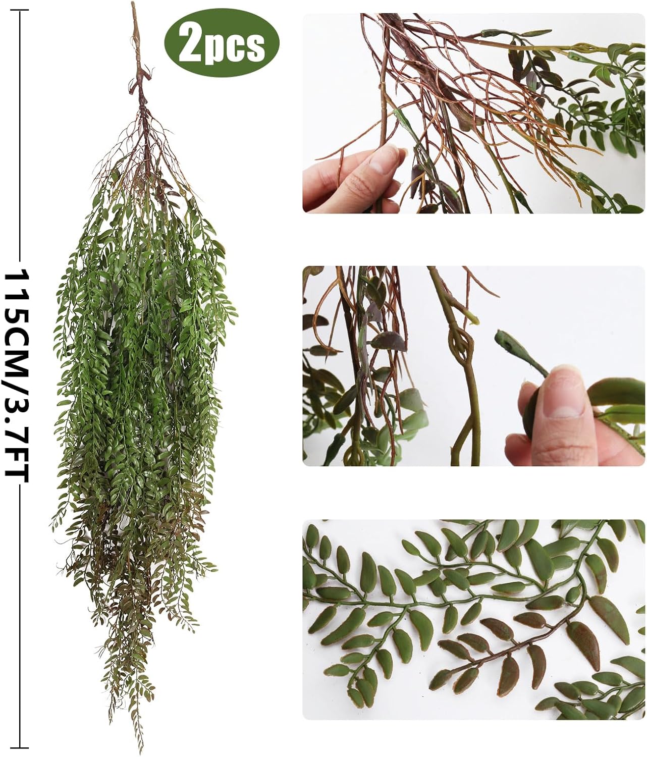 RECUTMS 2 Pcs Fake Plants Hanging Artificial Hanging Plants Faux Ivy Vine Leaves Faux Plants Wall Greenery Home Garden Wedding Party Indoor Outdoor Decorations(Green Brown)