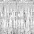 2 Pack Silver Tinsel Foil Fringe Curtains, Silver Party Decorations, Metallic Tinsel Party Streamers Backdrop for Birthday Baby Shower Graduation Wedding Bachelorette Party Decorations