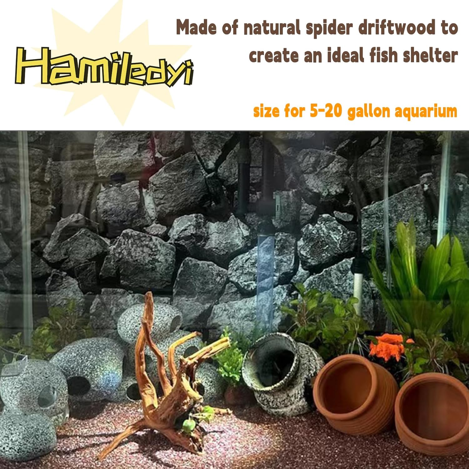 Hamiledyi 5PCS Driftwood for Aquarium 7-9in Natural Reptile Spider Wood Assorted Branches Aquarium Decoration Fish Tank Ornament Decor