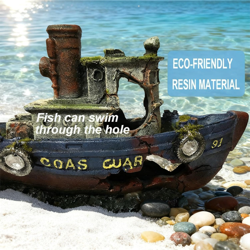 Lifelike Pirate Ship Aquarium Decor, Large Resin Shipwreck Ornament, Perfect Fish Tank Decoration