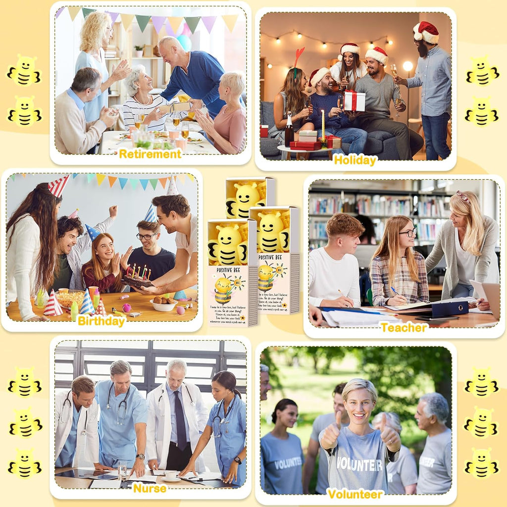 Wettarn 12 Sets Bee Gifts Positive Cute Stress Balls with Support Gift Boxes Inspirational Party Favors for Employee Coworker Friends Office Stress Relief Toys