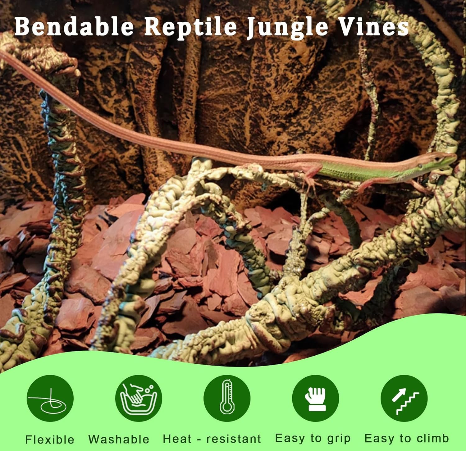 BNOSDM Reptile Jungle Vines Flexible Bend-A-Branch, 3.6Ft Reptile Climbing Branches, Chameleon Flexible Vine Decor,Terrarium Plants Decoration Accessories for Lizard Gecko Frog Snake