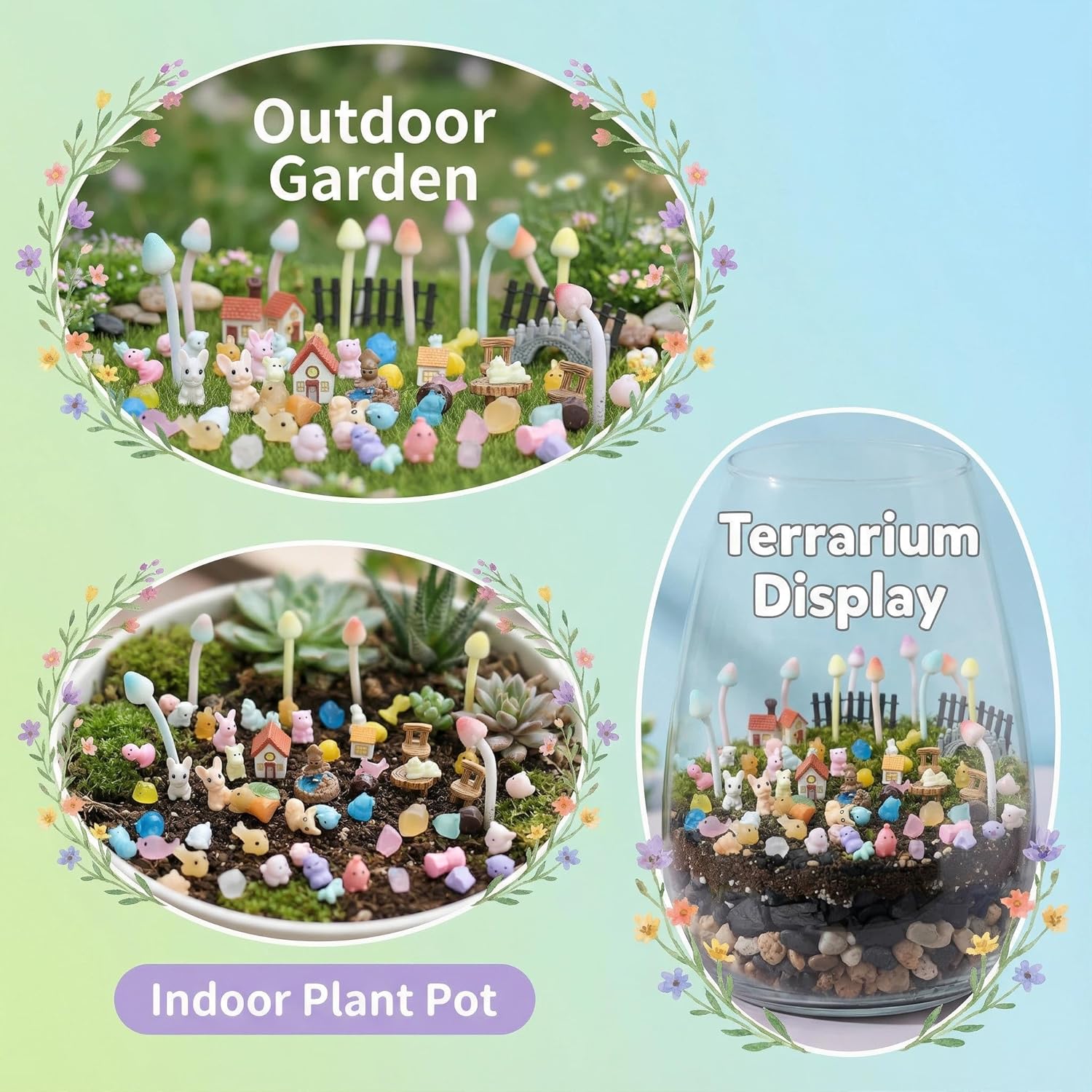 67-Piece Fairy Garden Accessories Kit, Handmade Glittery Mushrooms, Miniature Figurines & Landscape Ornaments for Mini Terrarium, Fairy Desk Plants