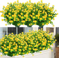 12 Bundles Outdoor Artificial Flowers UV Resistant Fake Boxwood Plants, Faux Greenery for Indoor Outside Hanging Plants Garden Porch Window Box Home Wedding Farmhouse Décor (Yellow)